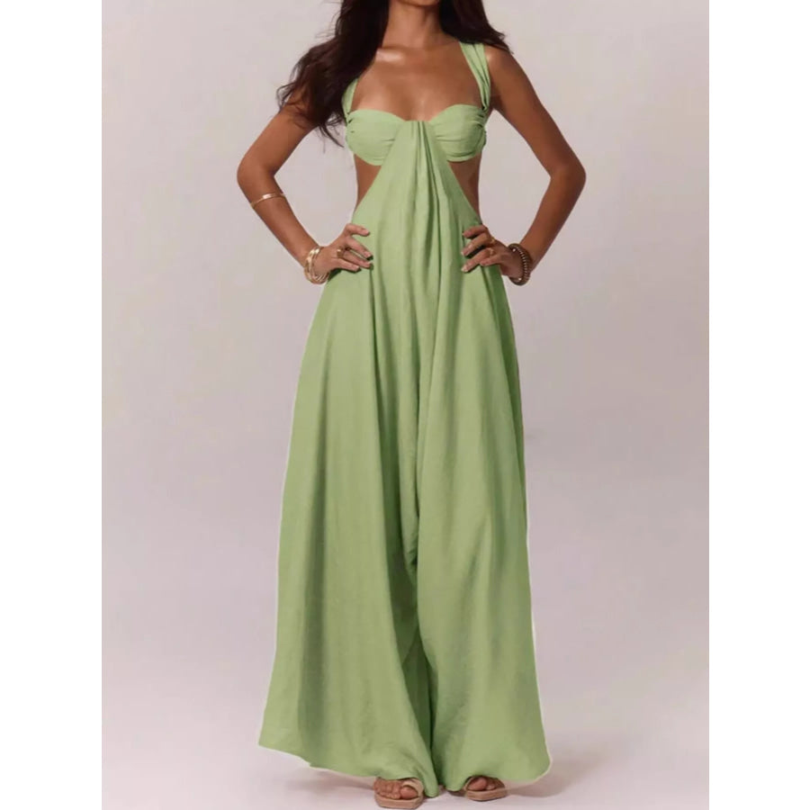 Backless Wide-Leg Jumpsuit with Cut-out Detail Green / XS Apparel and Accessories