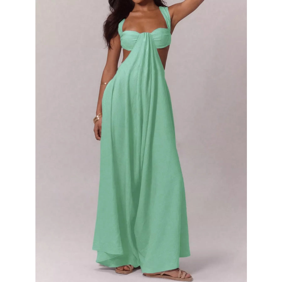 Backless Wide-Leg Jumpsuit with Cut-out Detail Gum Leaf / XS Apparel and Accessories