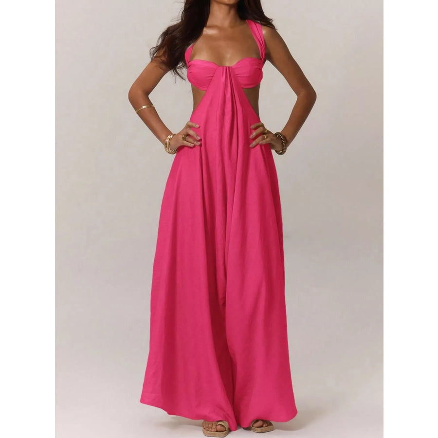 Backless Wide-Leg Jumpsuit with Cut-out Detail Hot Pink / XS Apparel and Accessories