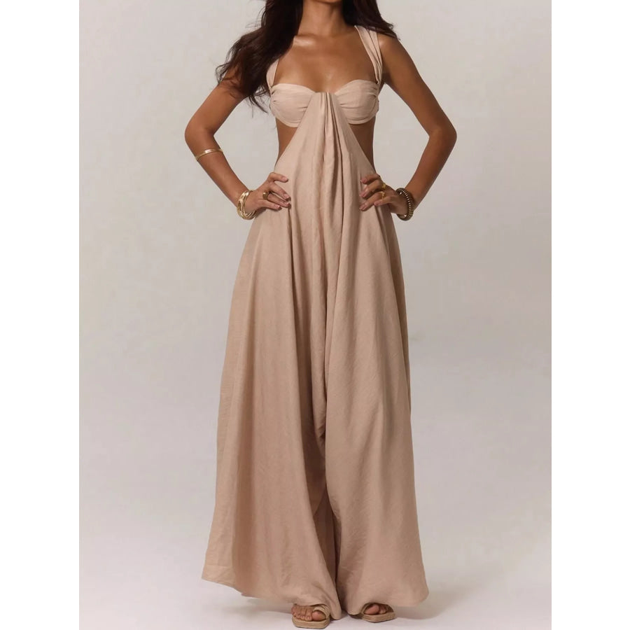 Backless Wide-Leg Jumpsuit with Cut-out Detail Khaki / XS Apparel and Accessories