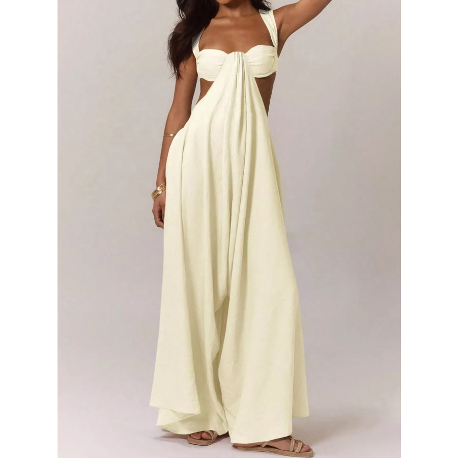 Backless Wide-Leg Jumpsuit with Cut-out Detail Off White / XS Apparel and Accessories