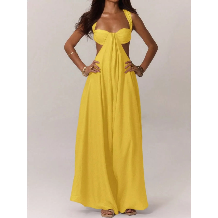Backless Wide-Leg Jumpsuit with Cut-out Detail Yellow / XS Apparel and Accessories