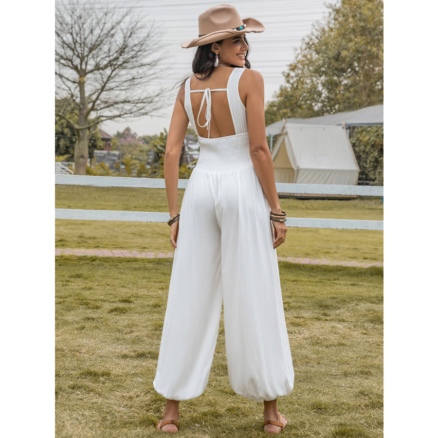 Backless Wide Strap Wide Leg Jumpsuit White / S Apparel and Accessories