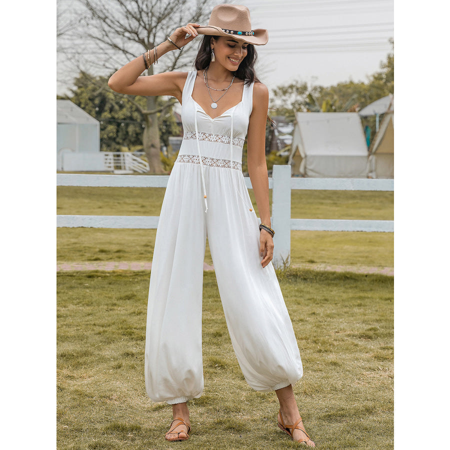 Backless Wide Strap Wide Leg Jumpsuit White / S Apparel and Accessories