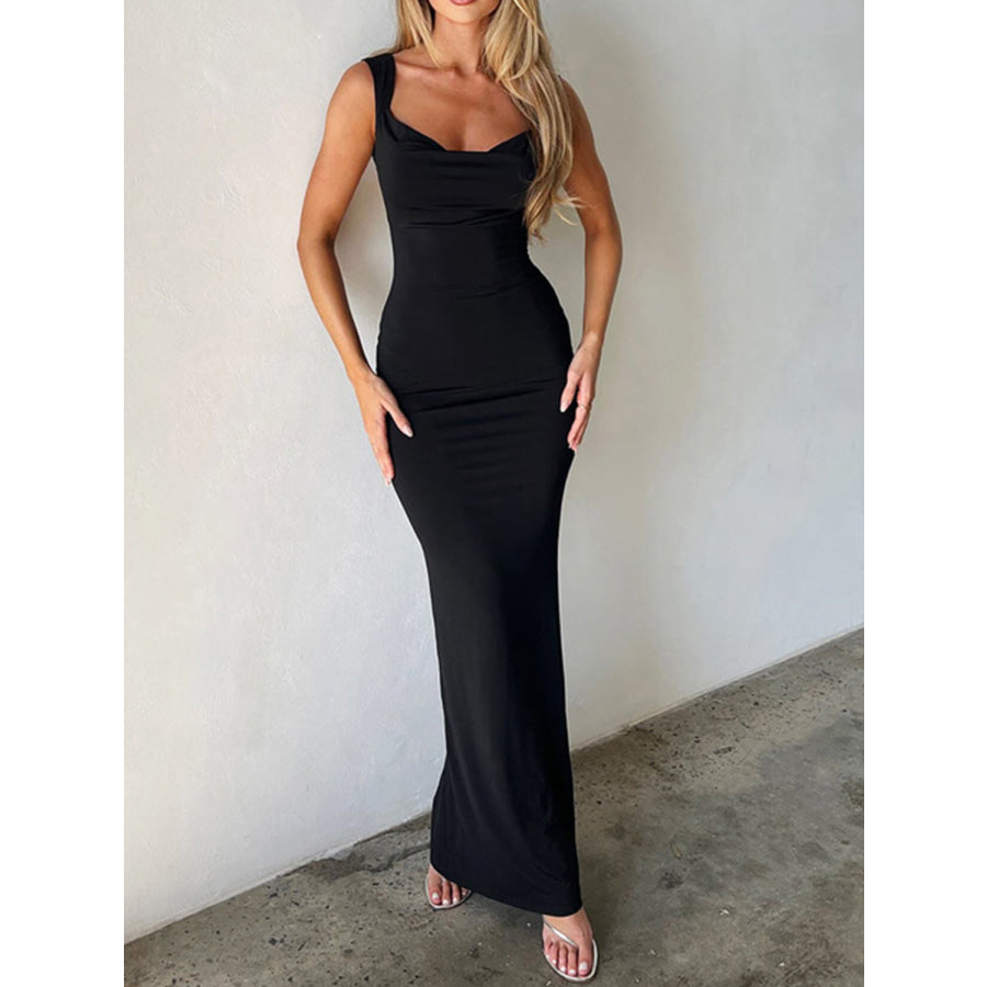 Backless Wide Strap Maxi Dress Black / S Apparel and Accessories