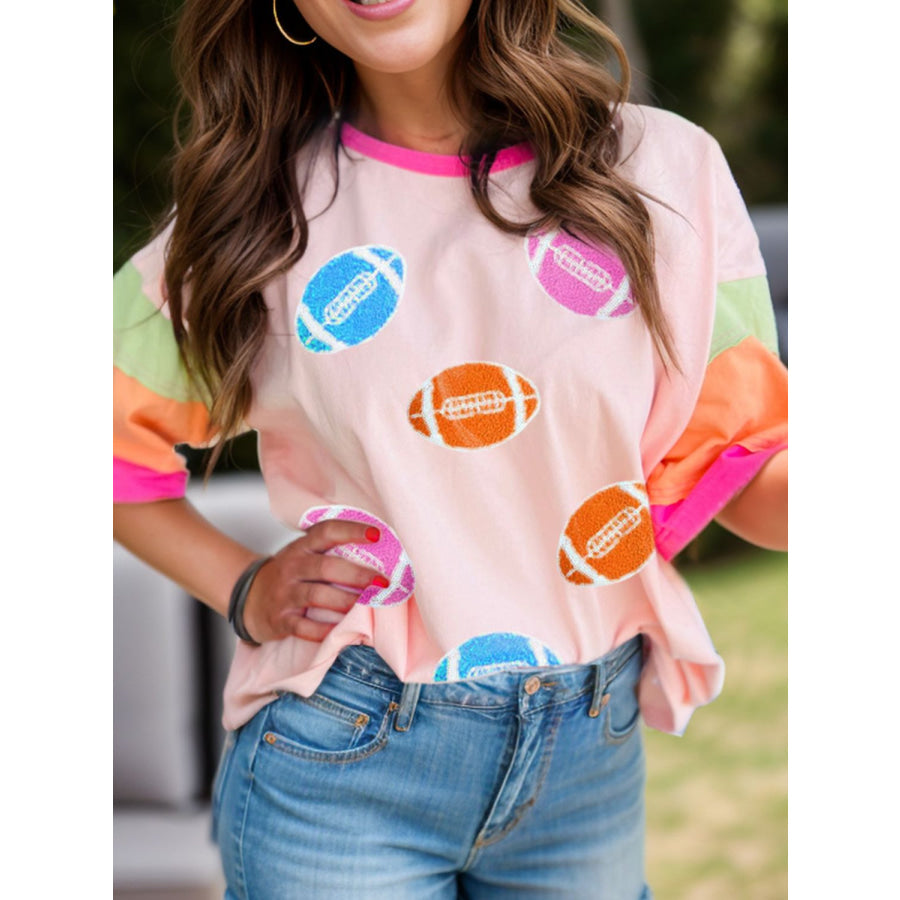 Ball Round Neck Half Sleeve T-Shirt Watermelon pink / S Apparel and Accessories