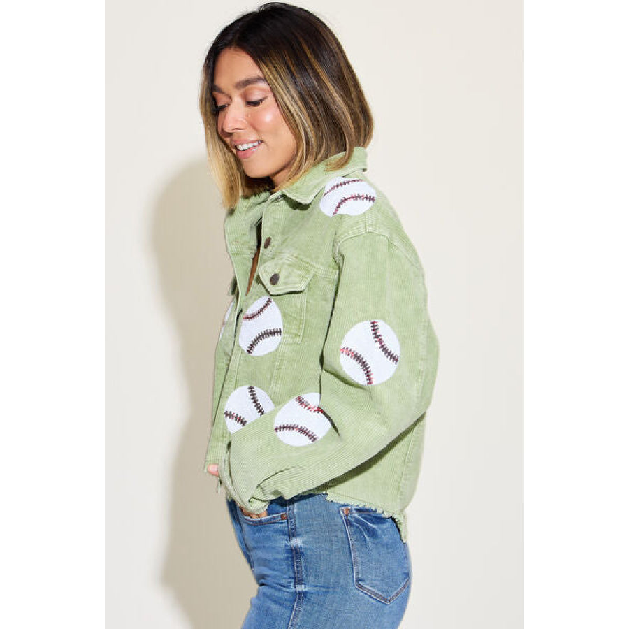 Ball Sequin Dropped Shoulder Raw Hem Jacket Light Green / S Apparel and Accessories