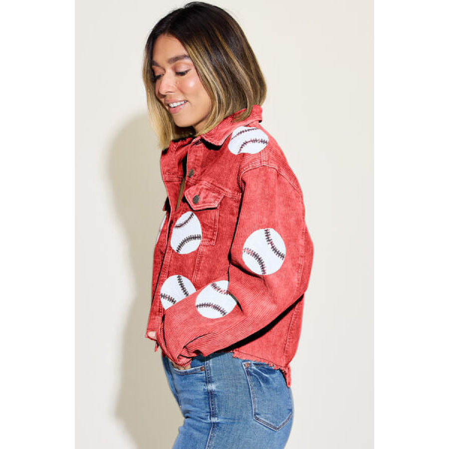 Ball Sequin Dropped Shoulder Raw Hem Jacket Apparel and Accessories