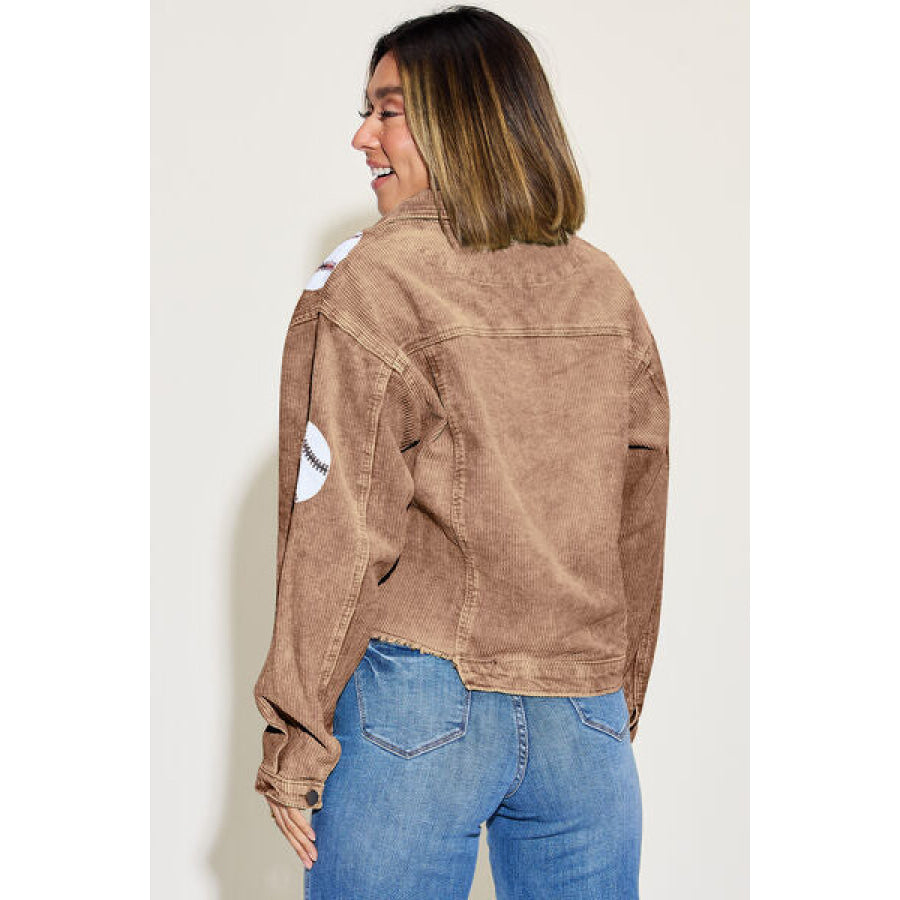 Ball Sequin Dropped Shoulder Raw Hem Jacket Apparel and Accessories