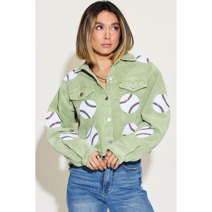 Ball Sequin Dropped Shoulder Raw Hem Jacket Light Green / S Apparel and Accessories