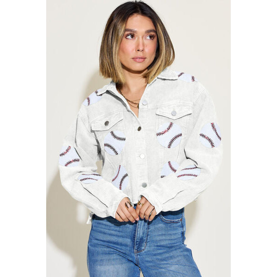 Ball Sequin Dropped Shoulder Raw Hem Jacket White / S Apparel and Accessories