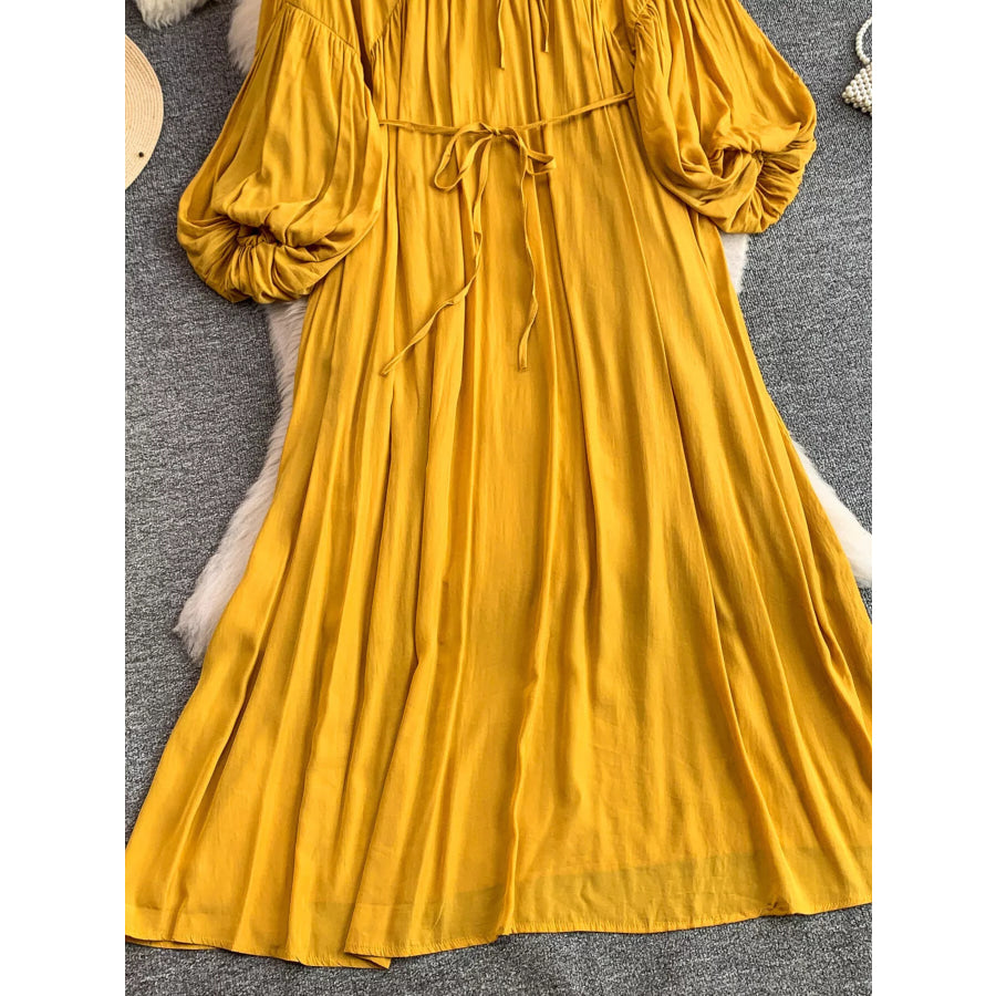 Balloon Sleeve Tie-Waist Dress Apparel and Accessories