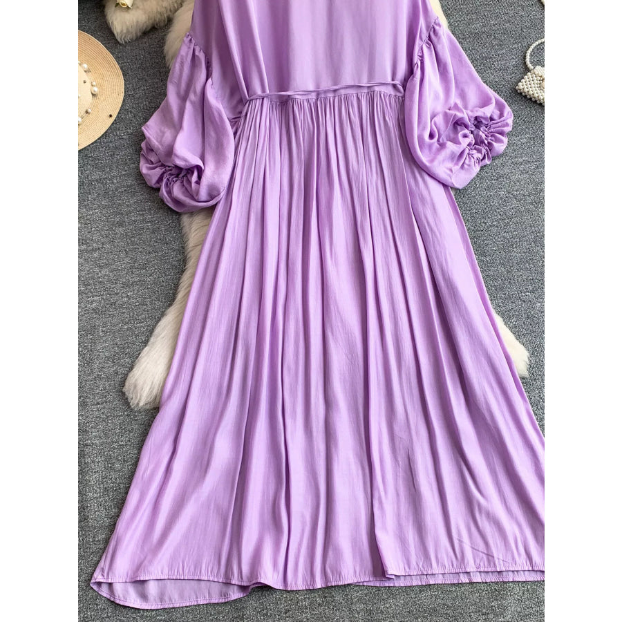 Balloon Sleeve Tie-Waist Dress Apparel and Accessories
