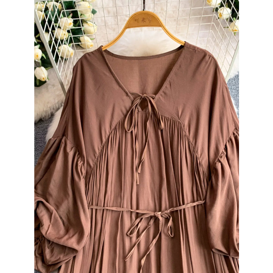 Balloon Sleeve Tie-Waist Dress Apparel and Accessories