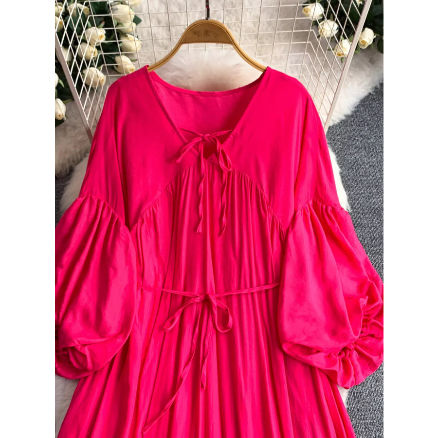 Balloon Sleeve Tie-Waist Dress Apparel and Accessories