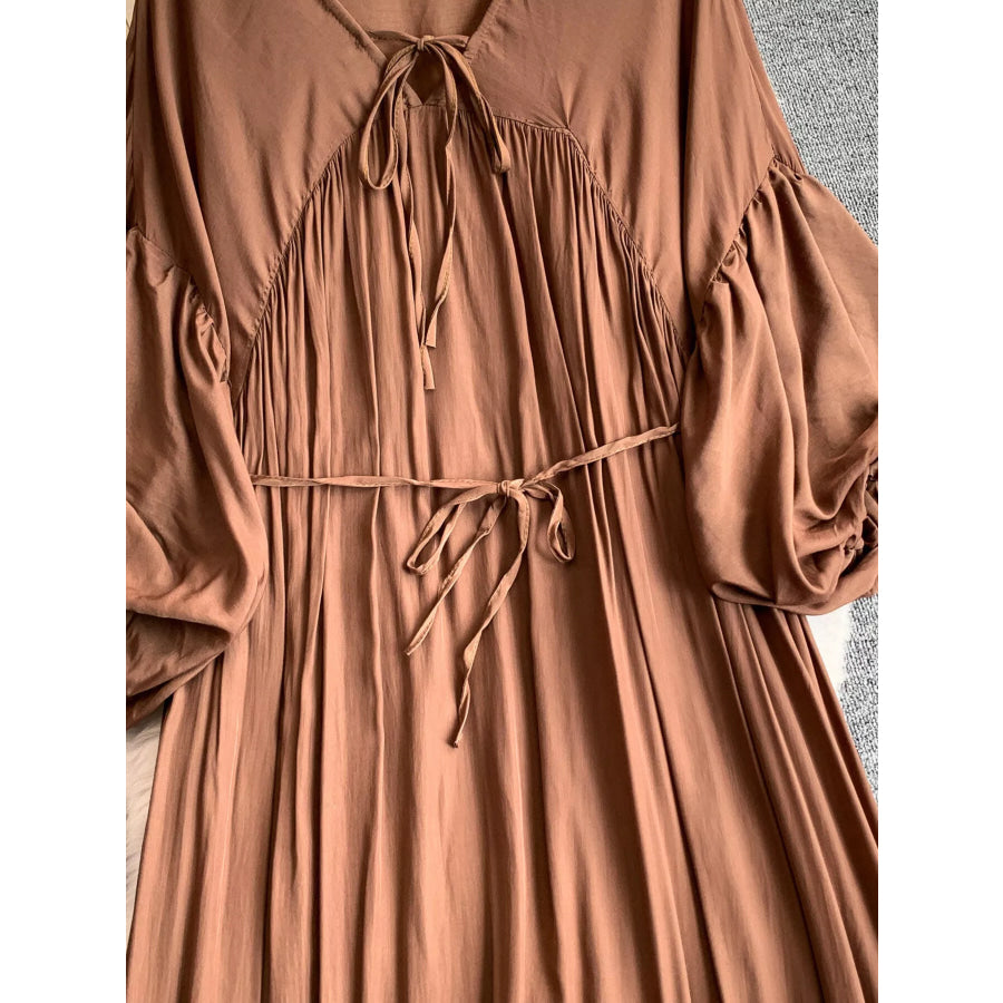 Balloon Sleeve Tie-Waist Dress Apparel and Accessories