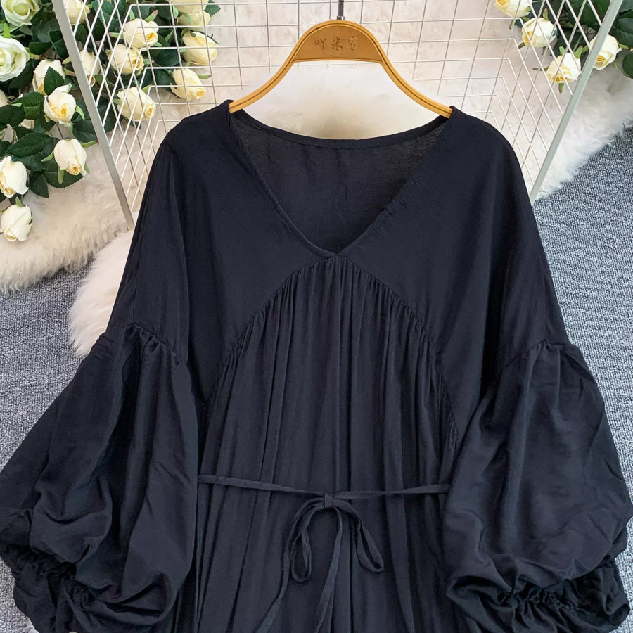 Balloon Sleeve Tie-Waist Dress Apparel and Accessories