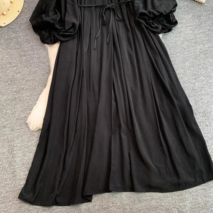 Balloon Sleeve Tie-Waist Dress Apparel and Accessories