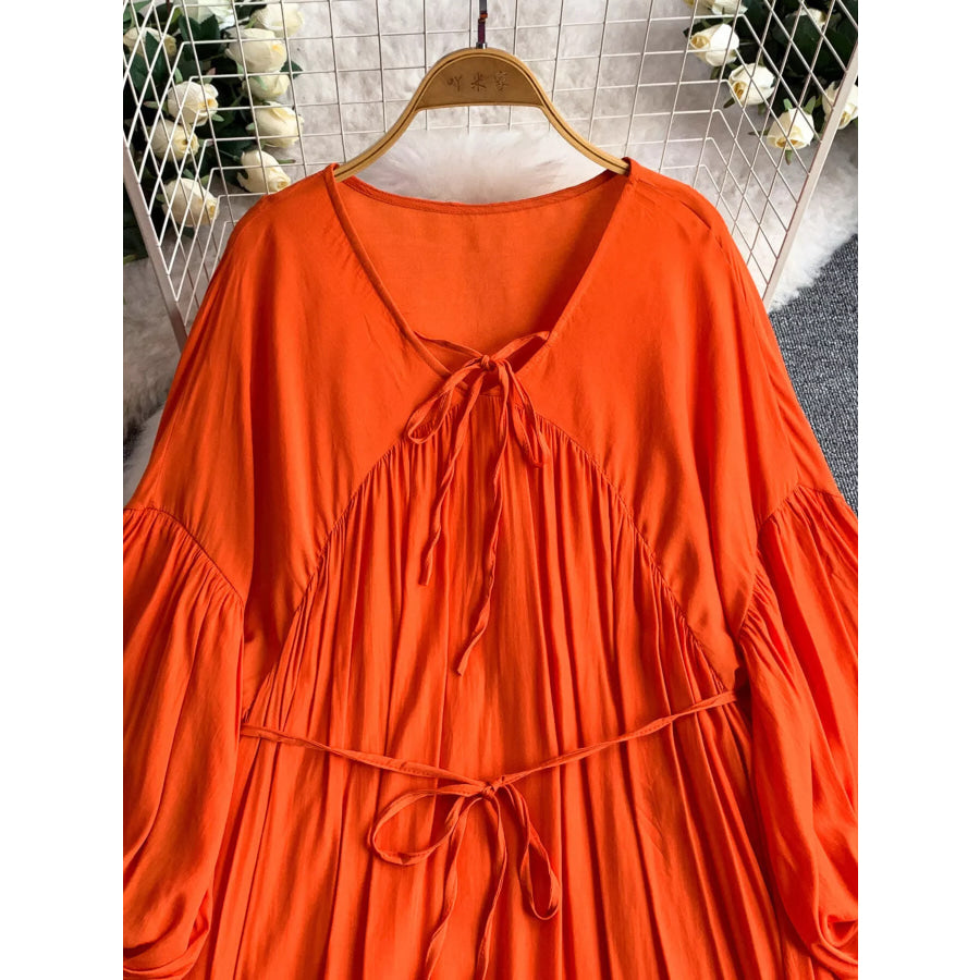 Balloon Sleeve Tie-Waist Dress Apparel and Accessories