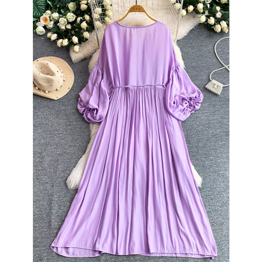 Balloon Sleeve Tie-Waist Dress Apparel and Accessories