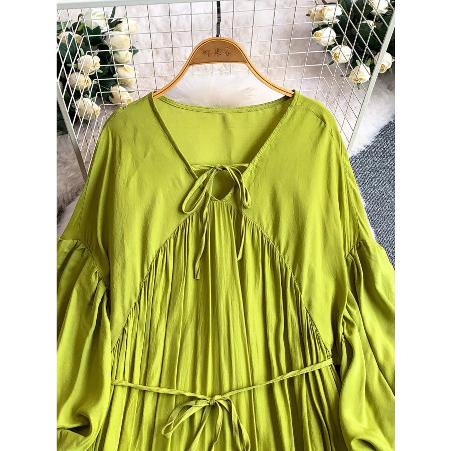 Balloon Sleeve Tie-Waist Dress Apparel and Accessories