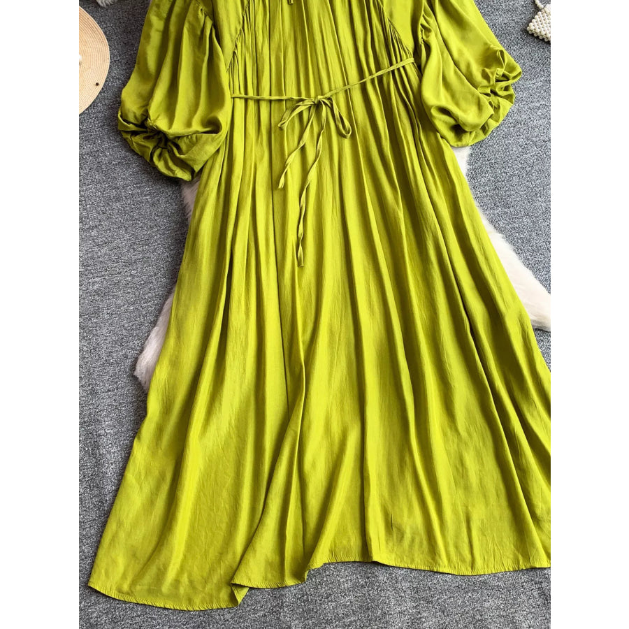 Balloon Sleeve Tie-Waist Dress Apparel and Accessories