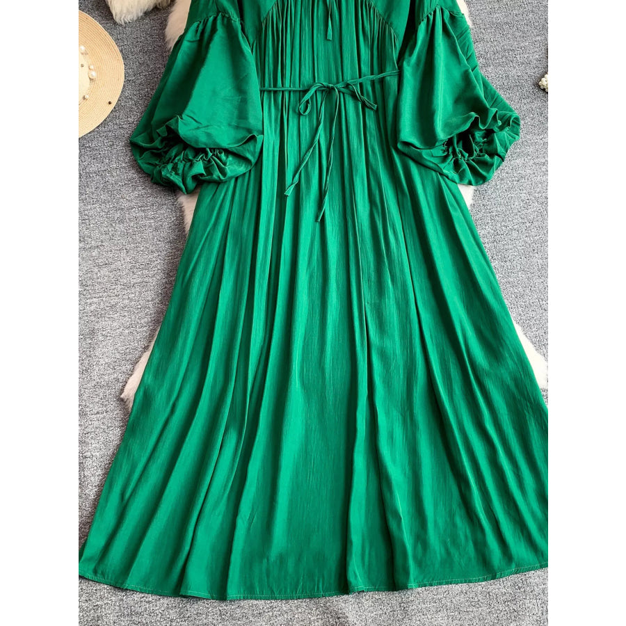 Balloon Sleeve Tie-Waist Dress Apparel and Accessories