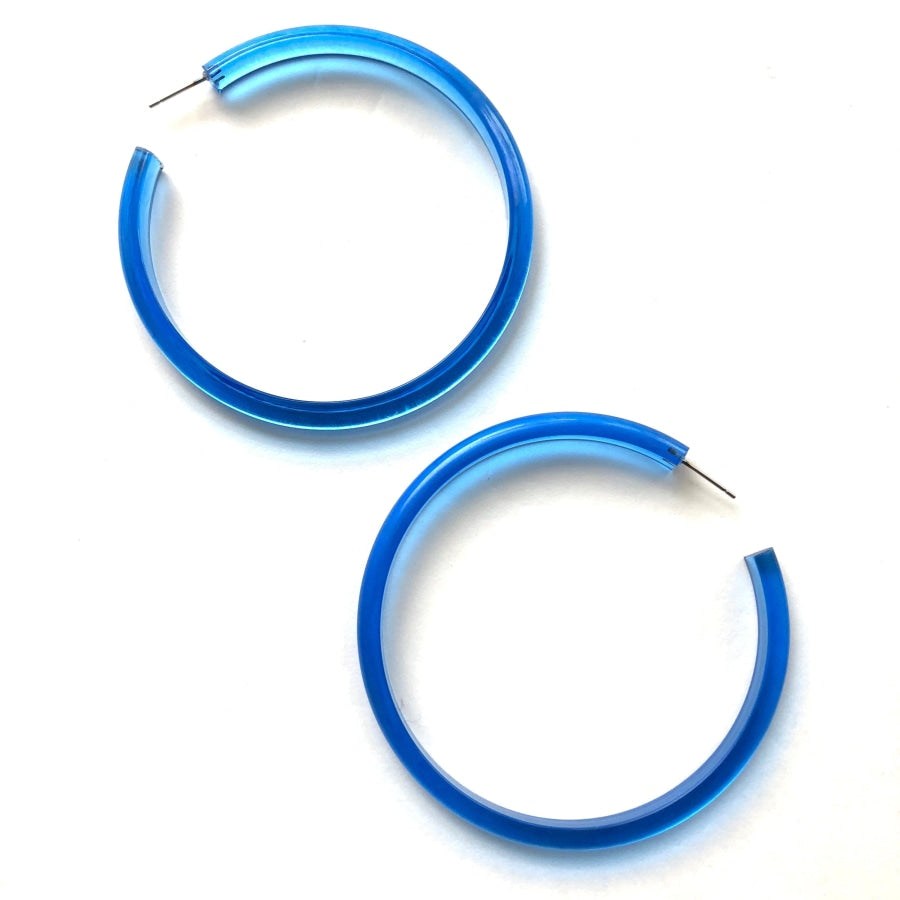 Bangle Lucite Hoop Earrings - 3 Inch Aqua Blue Bangle Hoop Earrings