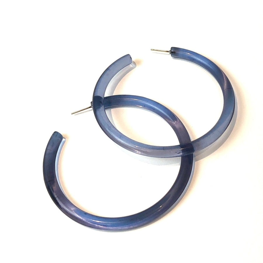 Bangle Lucite Hoop Earrings - 3 Inch Denim Blue Bangle Hoop Earrings
