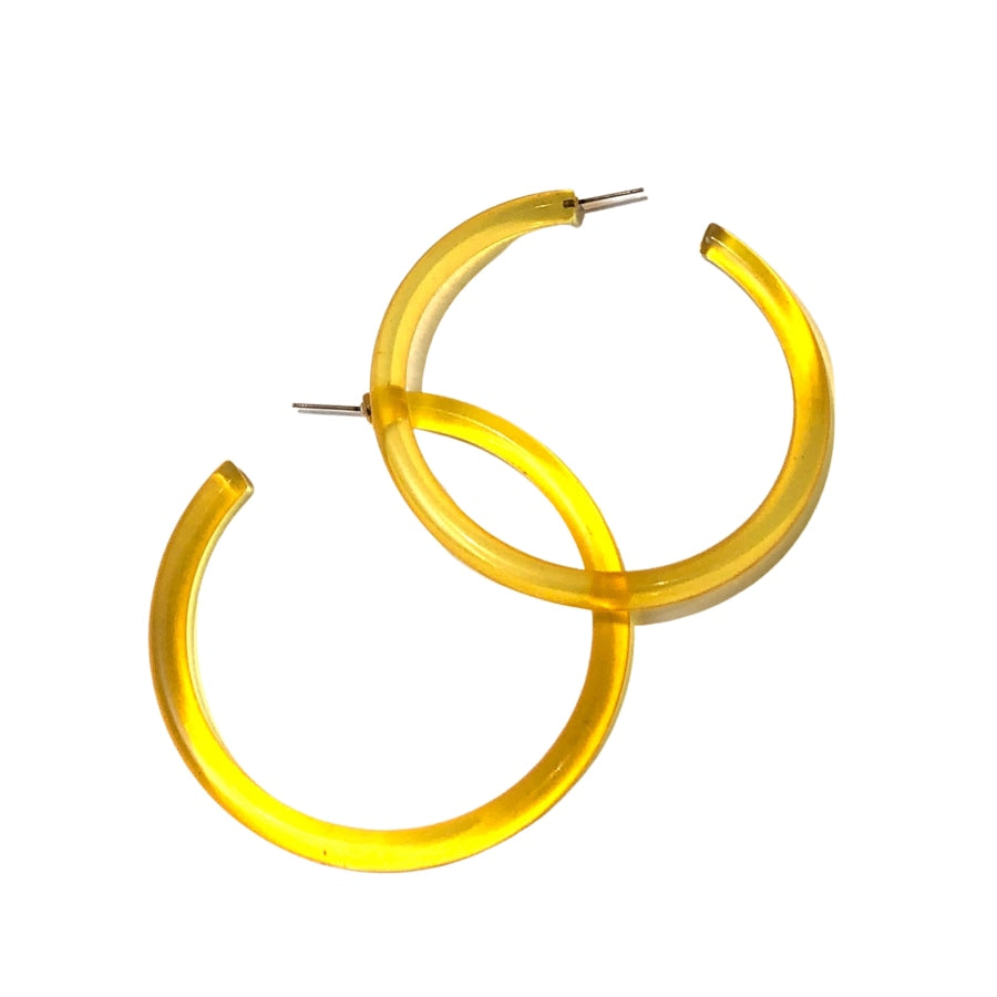 Bangle Lucite Hoop Earrings - 3 Inch Golden Yellow Bangle Hoop Earrings
