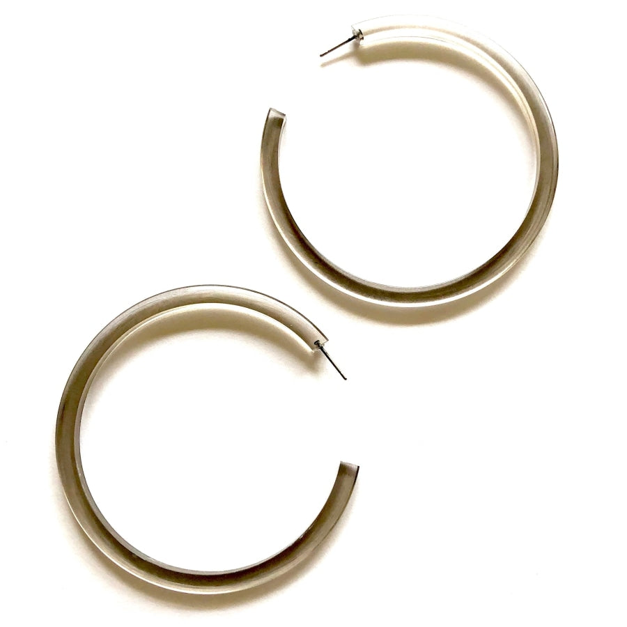 Bangle Lucite Hoop Earrings - 3 Inch Grey Bangle Hoop Earrings