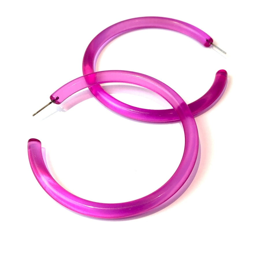 Bangle Lucite Hoop Earrings - 3 Inch Hot Pink Bangle Hoop Earrings