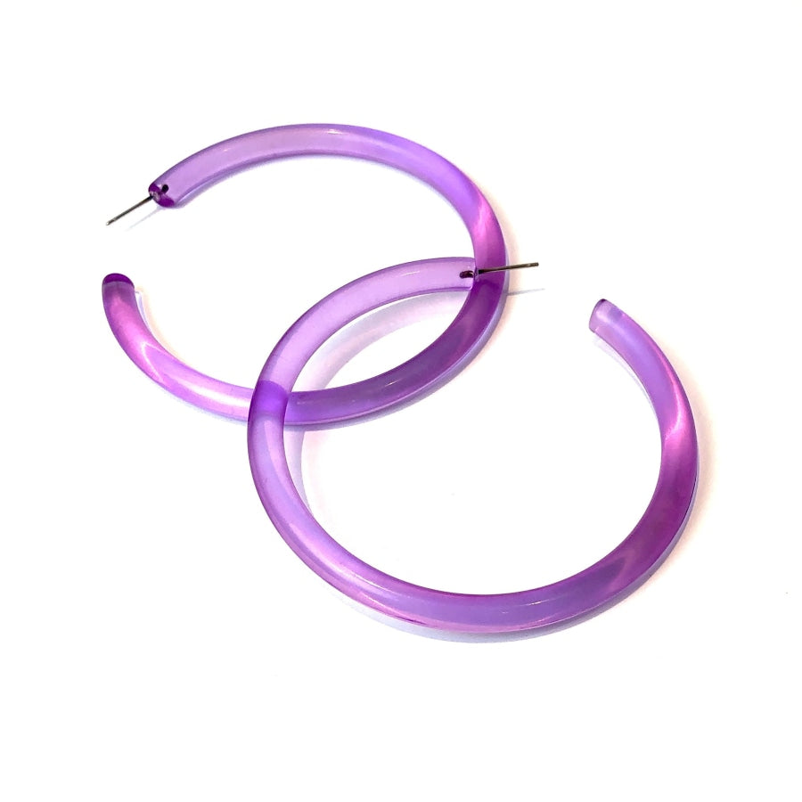 Bangle Lucite Hoop Earrings - 3 Inch Lilac Bangle Hoop Earrings