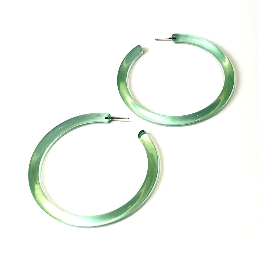 Bangle Lucite Hoop Earrings - 3 Inch Spring Green Bangle Hoop Earrings