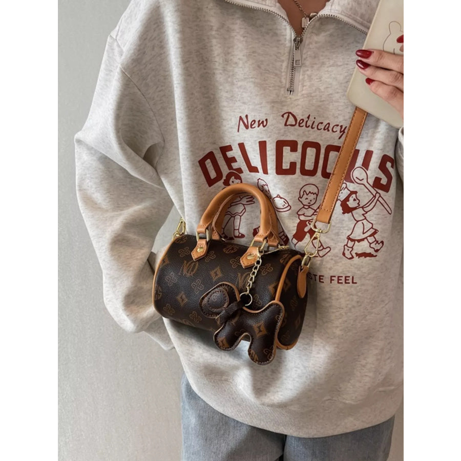 Barrel Crossbody Bag with Charm Brown / One Size Apparel and Accessories