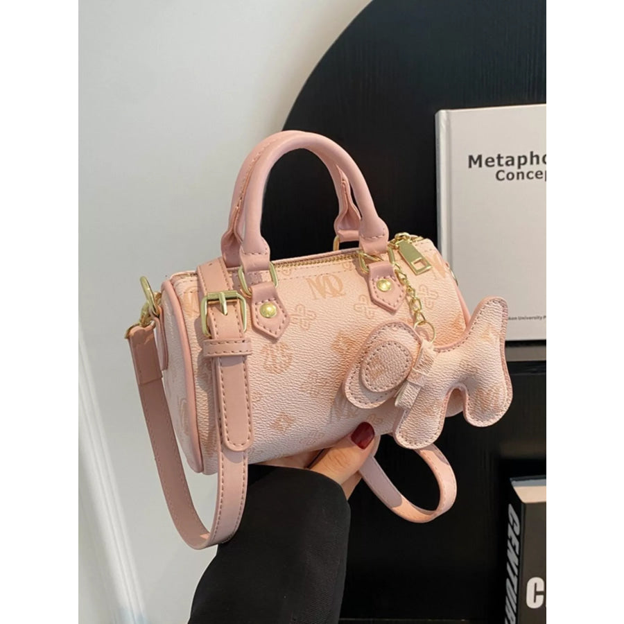 Barrel Crossbody Bag with Charm Pink / One Size Apparel and Accessories