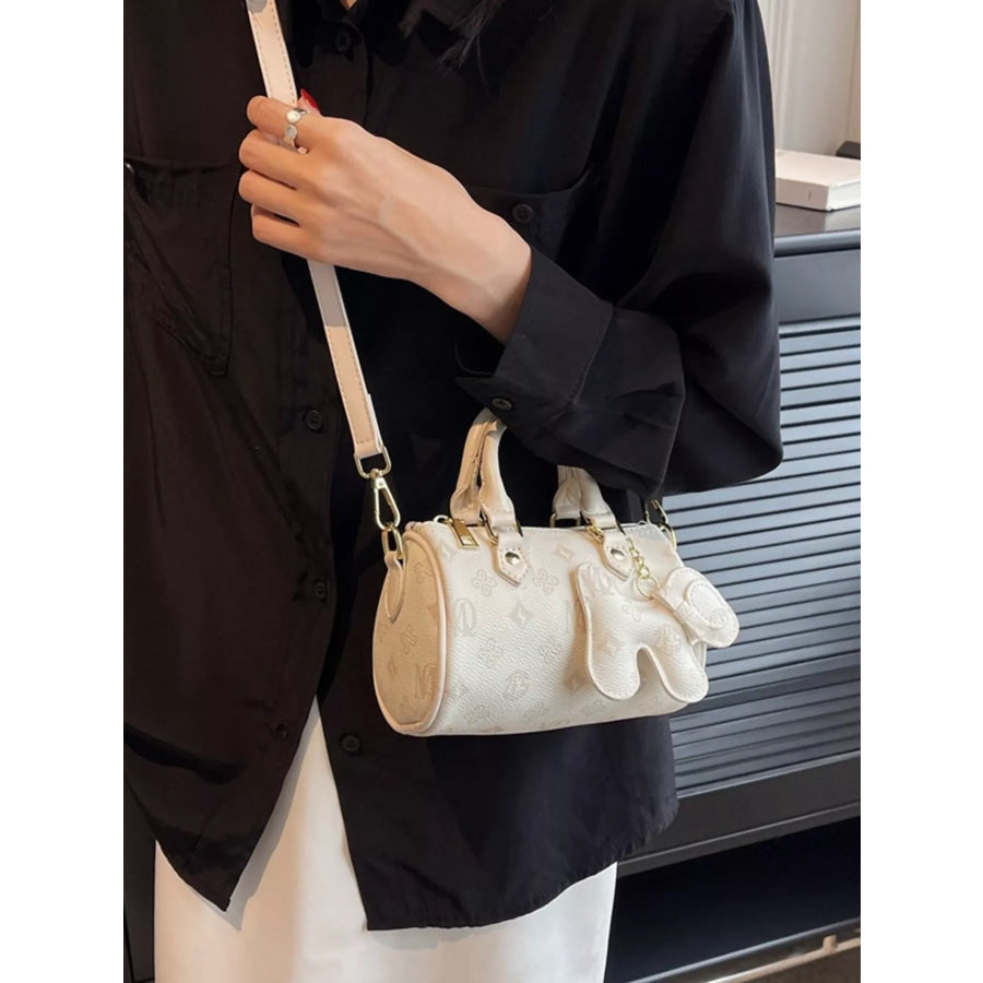 Barrel Crossbody Bag with Charm White / One Size Apparel and Accessories