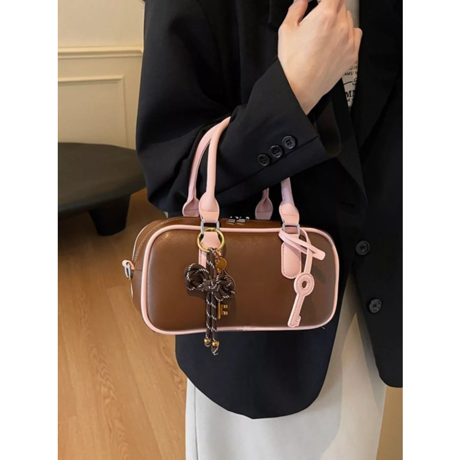 Barrel Crossbody Bag with Key Charm Brown / One Size Apparel and Accessories