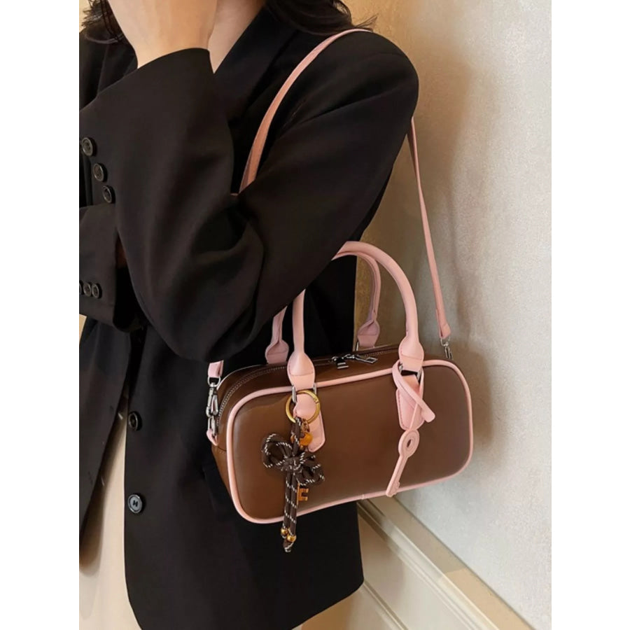 Barrel Crossbody Bag with Key Charm Brown / One Size Apparel and Accessories