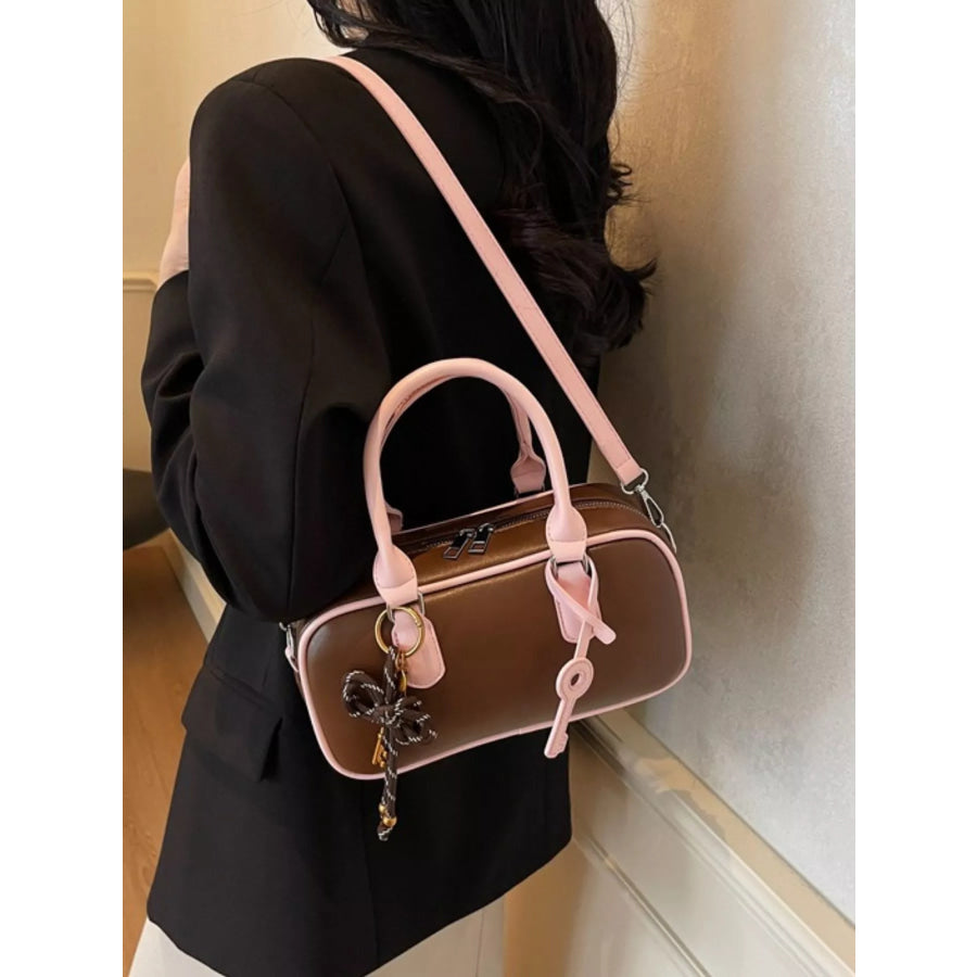 Barrel Crossbody Bag with Key Charm Brown / One Size Apparel and Accessories