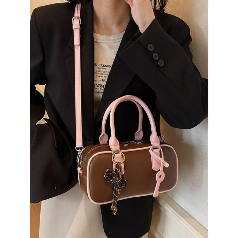 Barrel Crossbody Bag with Key Charm Brown / One Size Apparel and Accessories