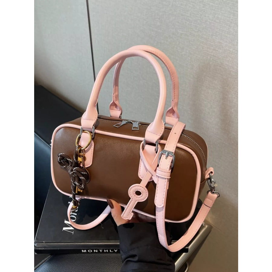 Barrel Crossbody Bag with Key Charm Brown / One Size Apparel and Accessories