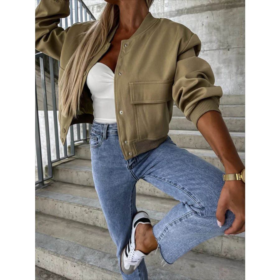 Baseball Collar Dropped Shoulder Jacket Apparel and Accessories