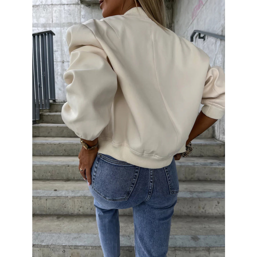 Baseball Collar Dropped Shoulder Jacket Beige / S Apparel and Accessories