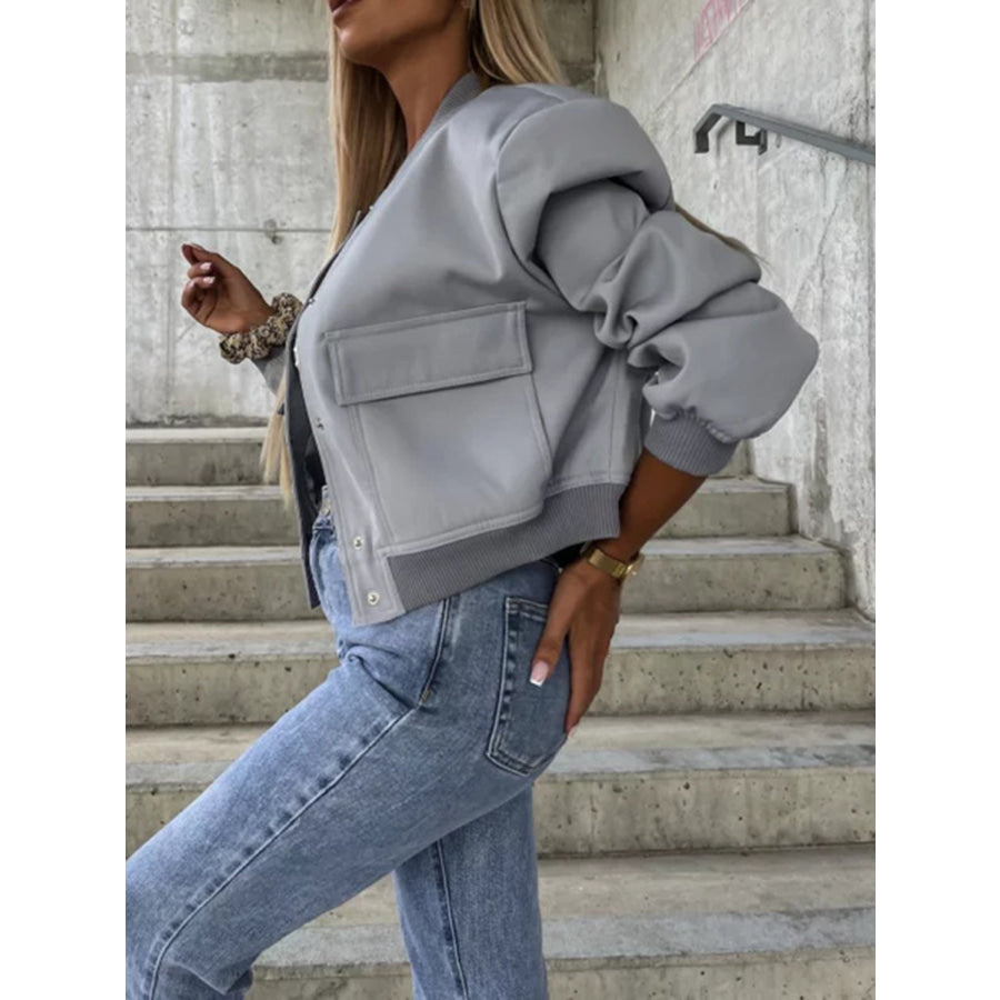 Baseball Collar Dropped Shoulder Jacket Gray / S Apparel and Accessories