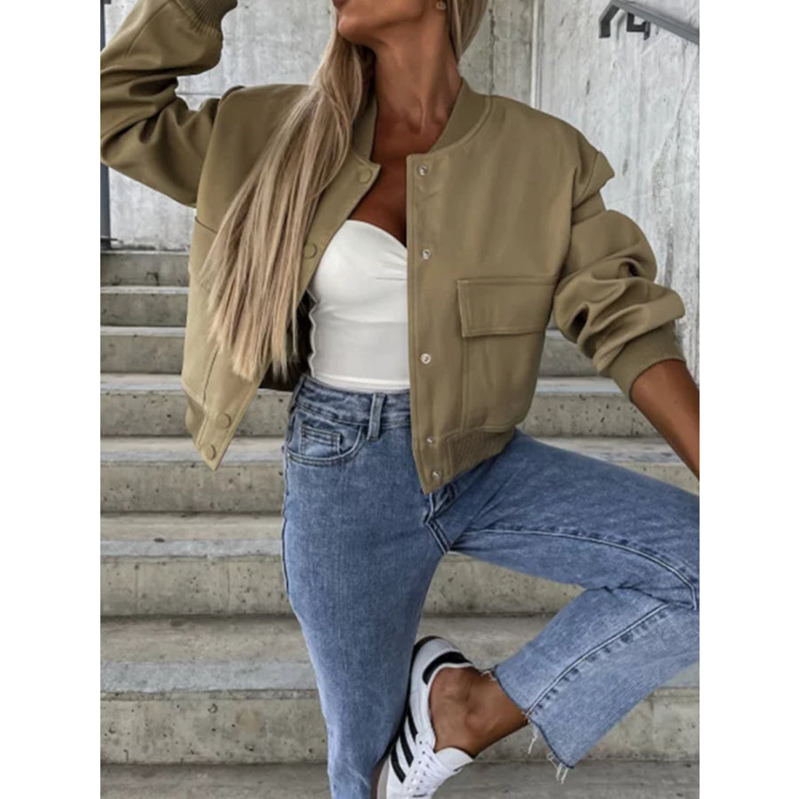 Baseball Collar Dropped Shoulder Jacket Olive / S Apparel and Accessories