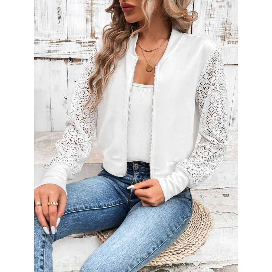 Baseball Collar Lace Patchwork Long Sleeve Jacket Apparel and Accessories