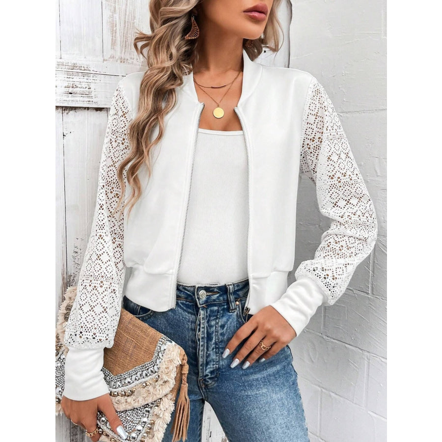 Baseball Collar Lace Patchwork Long Sleeve Jacket Apparel and Accessories