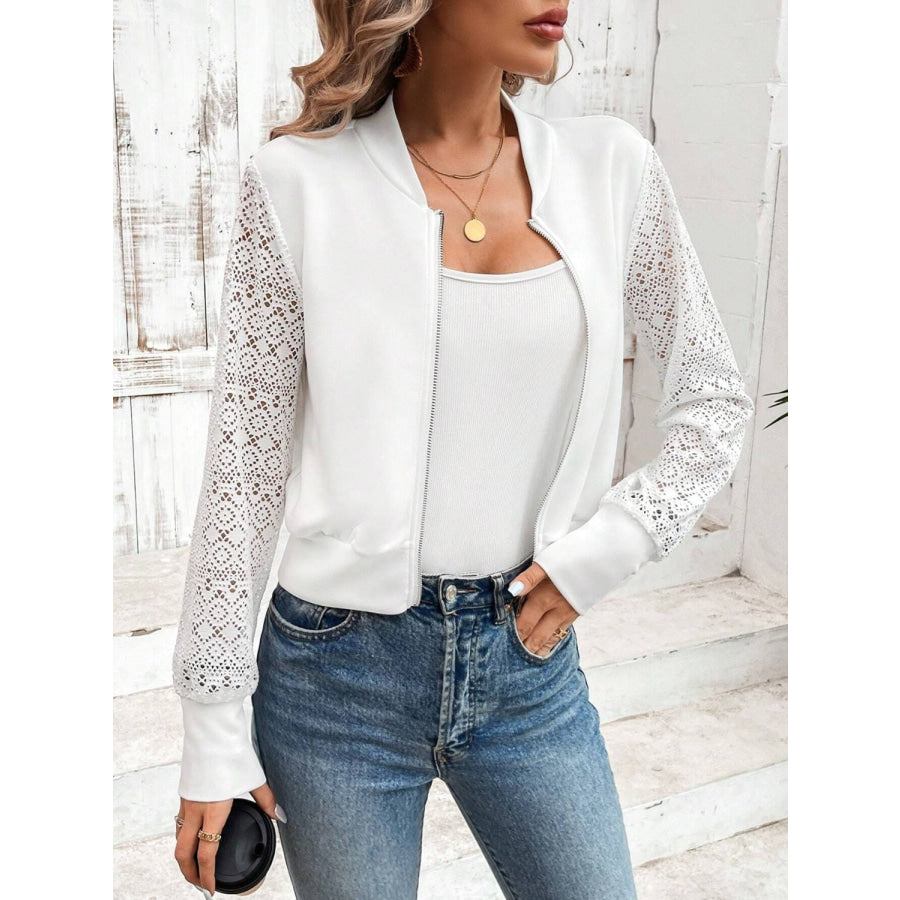 Baseball Collar Lace Patchwork Long Sleeve Jacket Apparel and Accessories