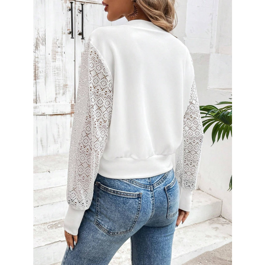 Baseball Collar Lace Patchwork Long Sleeve Jacket Apparel and Accessories